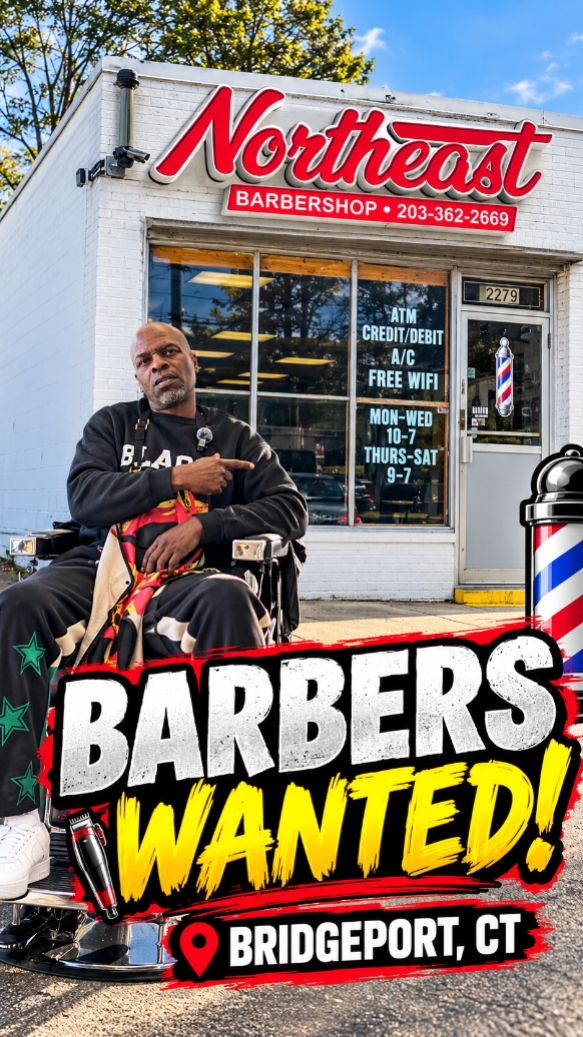 Northeast Barbershop storefront in Bridgeport