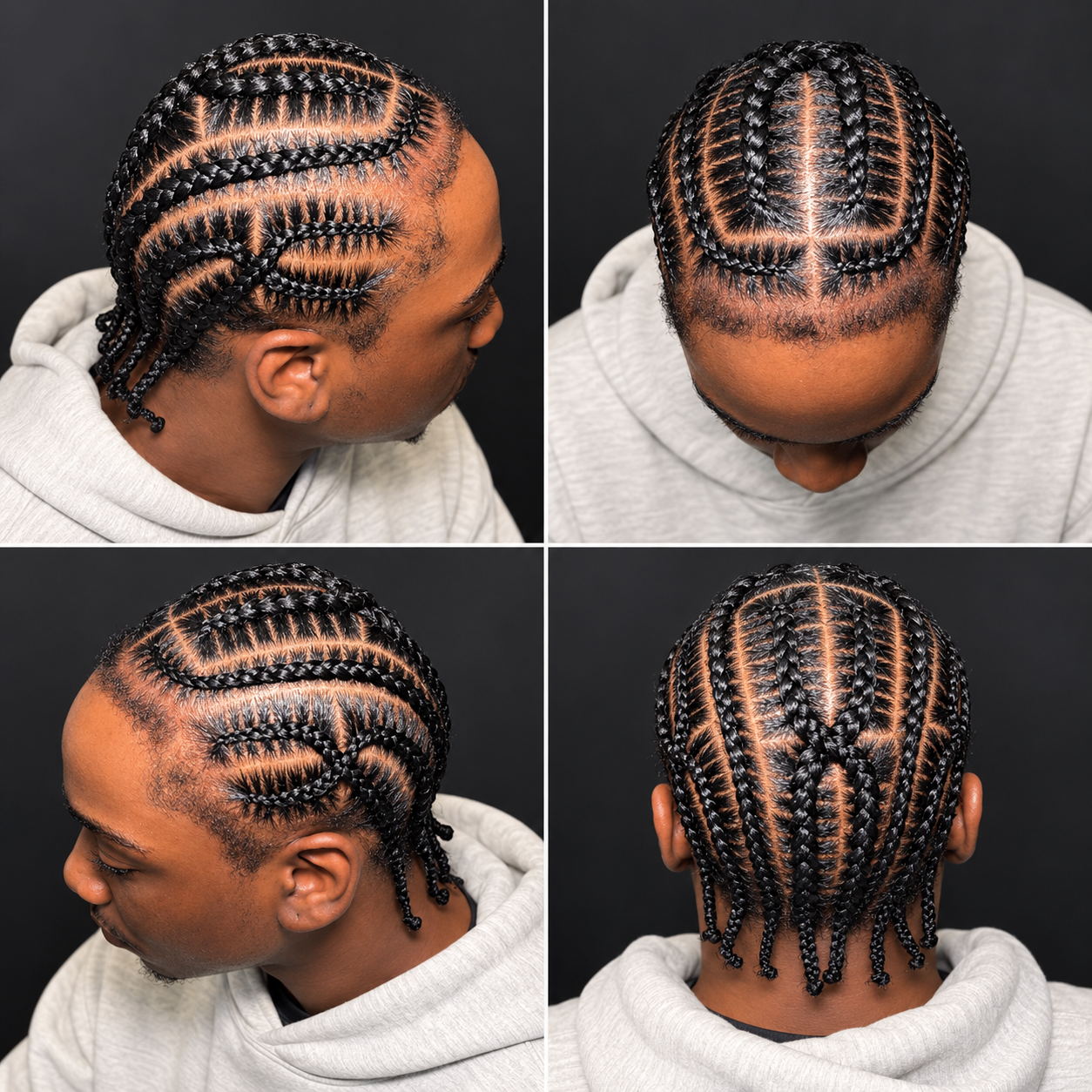 Stitch cornrows shown from four angles